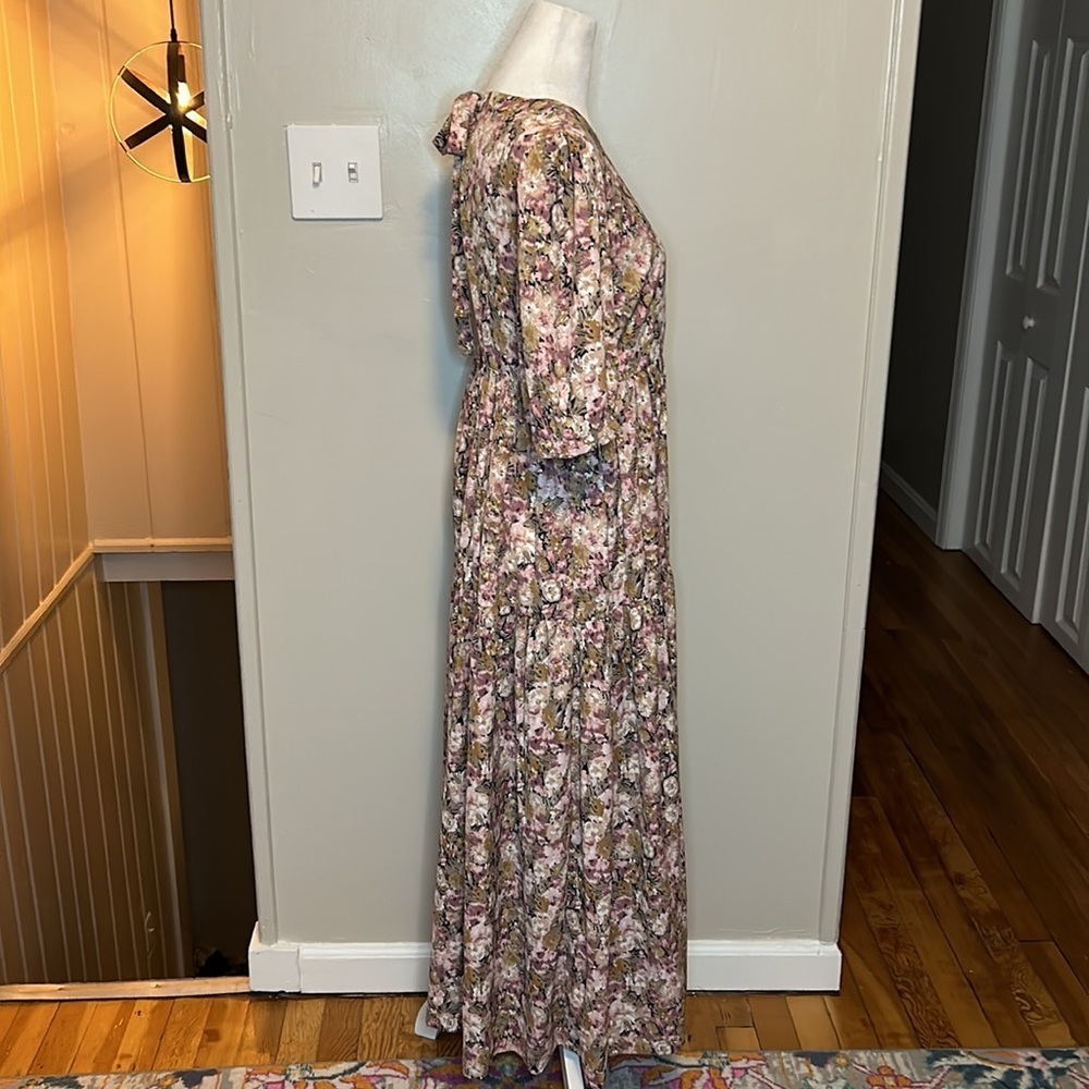 En Saison Jocelyn Floral Midi Dress Open Back Tiered Pink Size Small - Picture 7 of 11